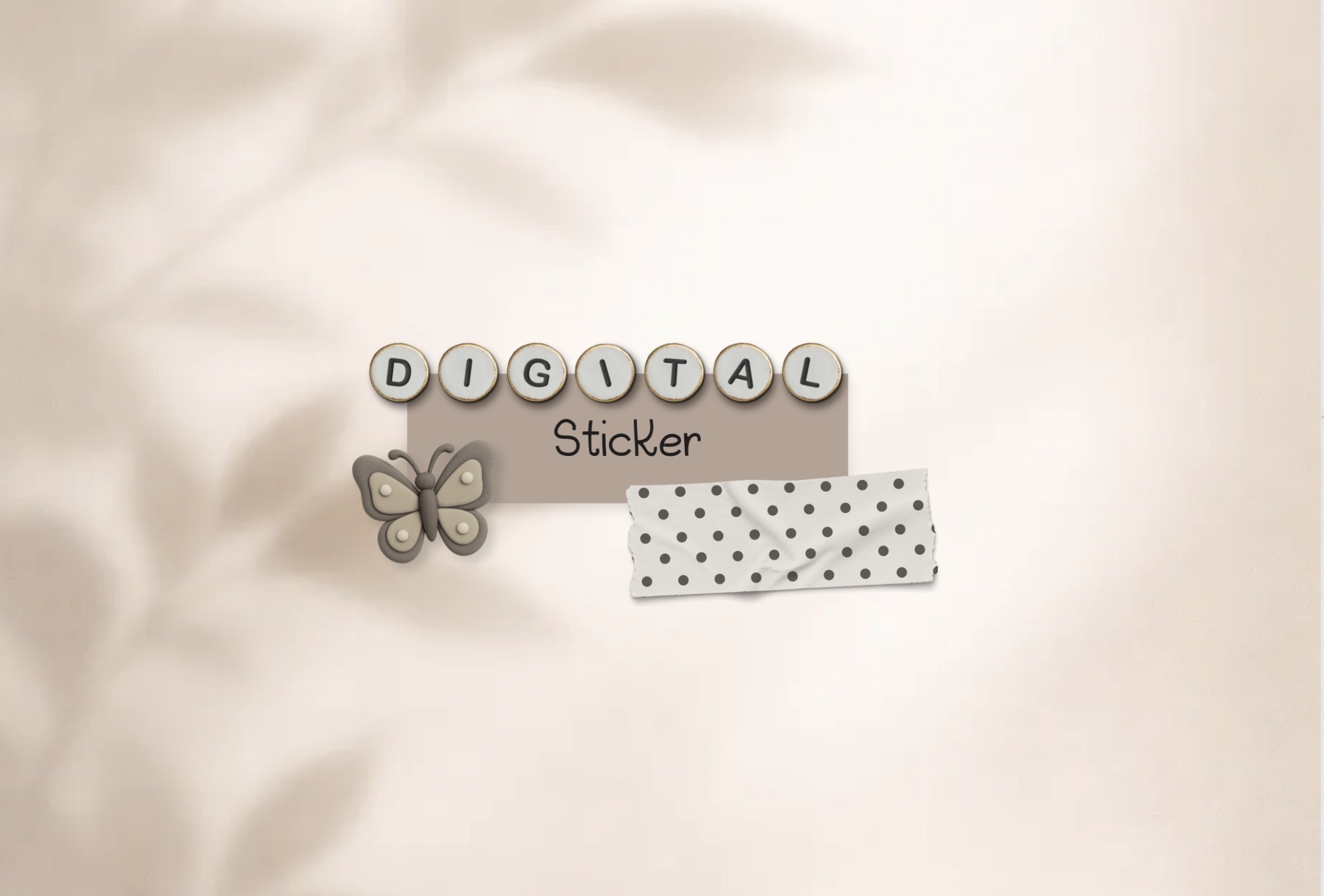 Digitale Sticker der planoid App: Buchstabenperlen, ein Schmetterling-Sticker und gepunktetes Washi-Tape